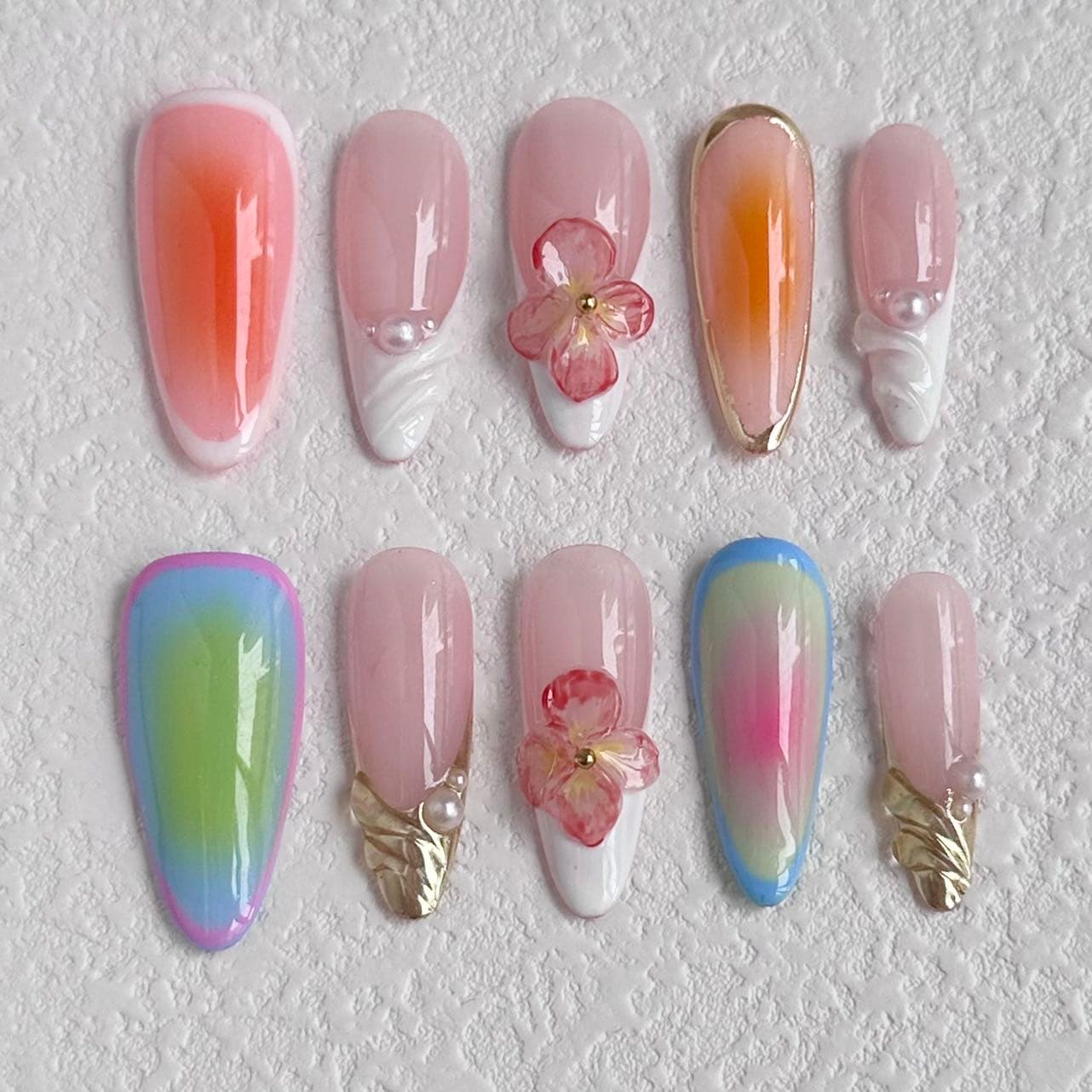 3d colourful press on nails