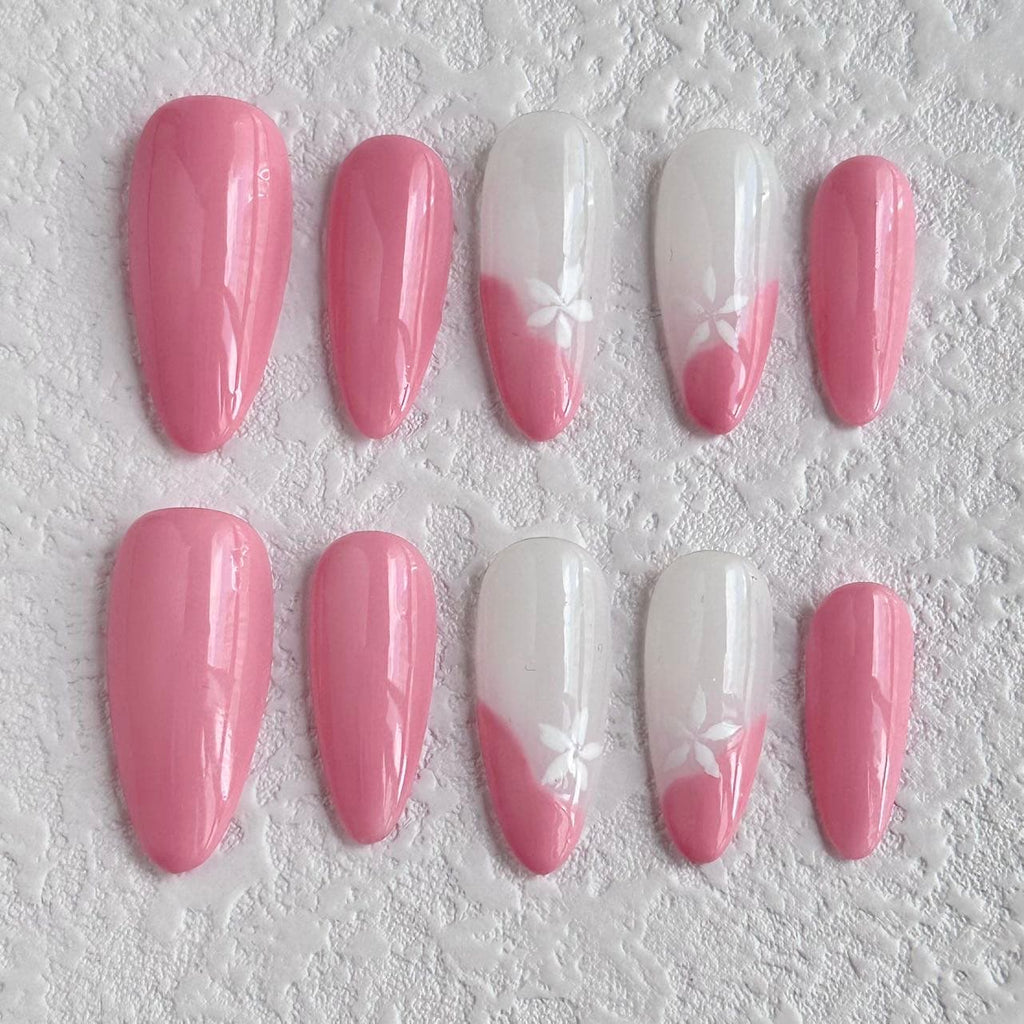 pink press on nails, petal nails