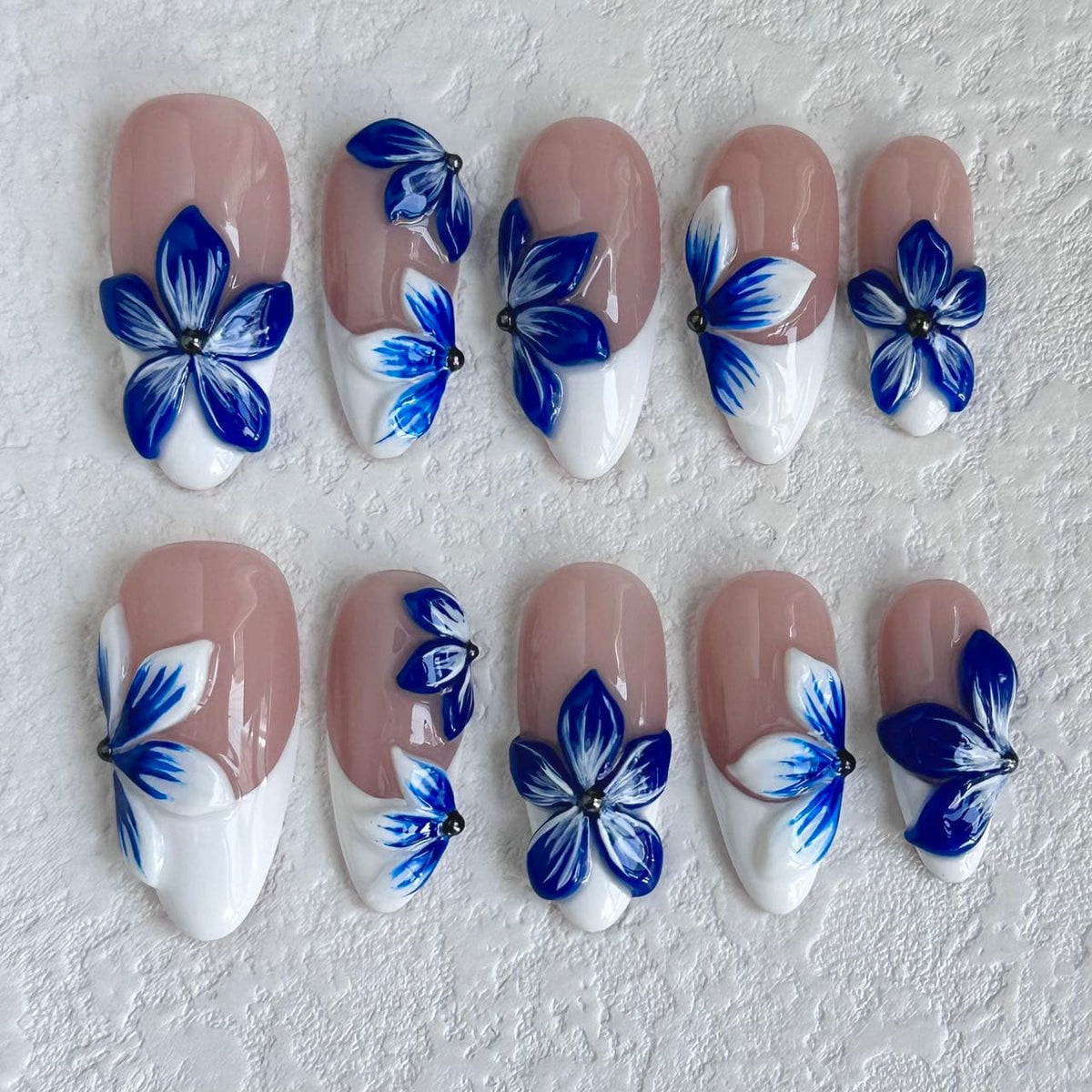 3d blue flower press on nails