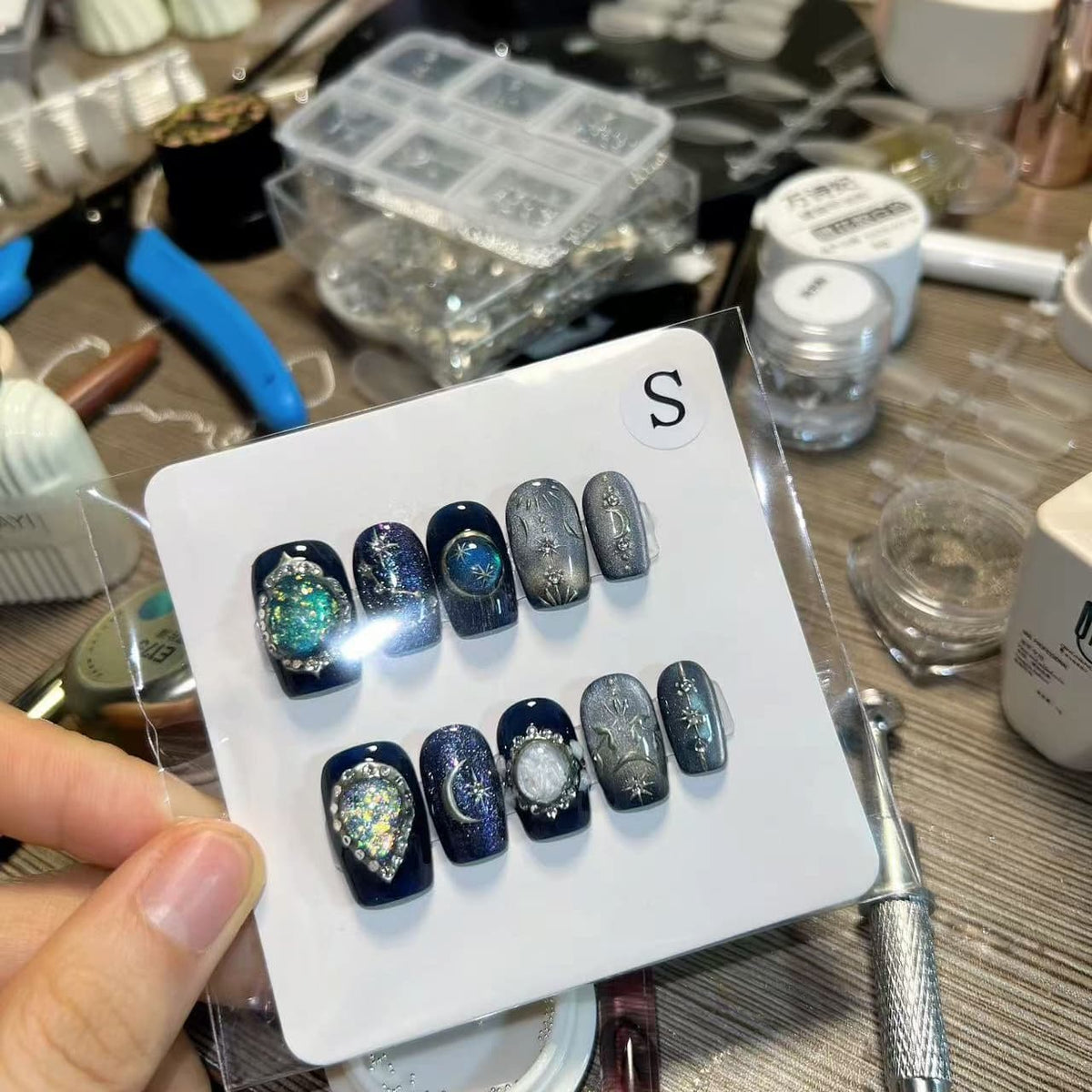 dark blue press on nails