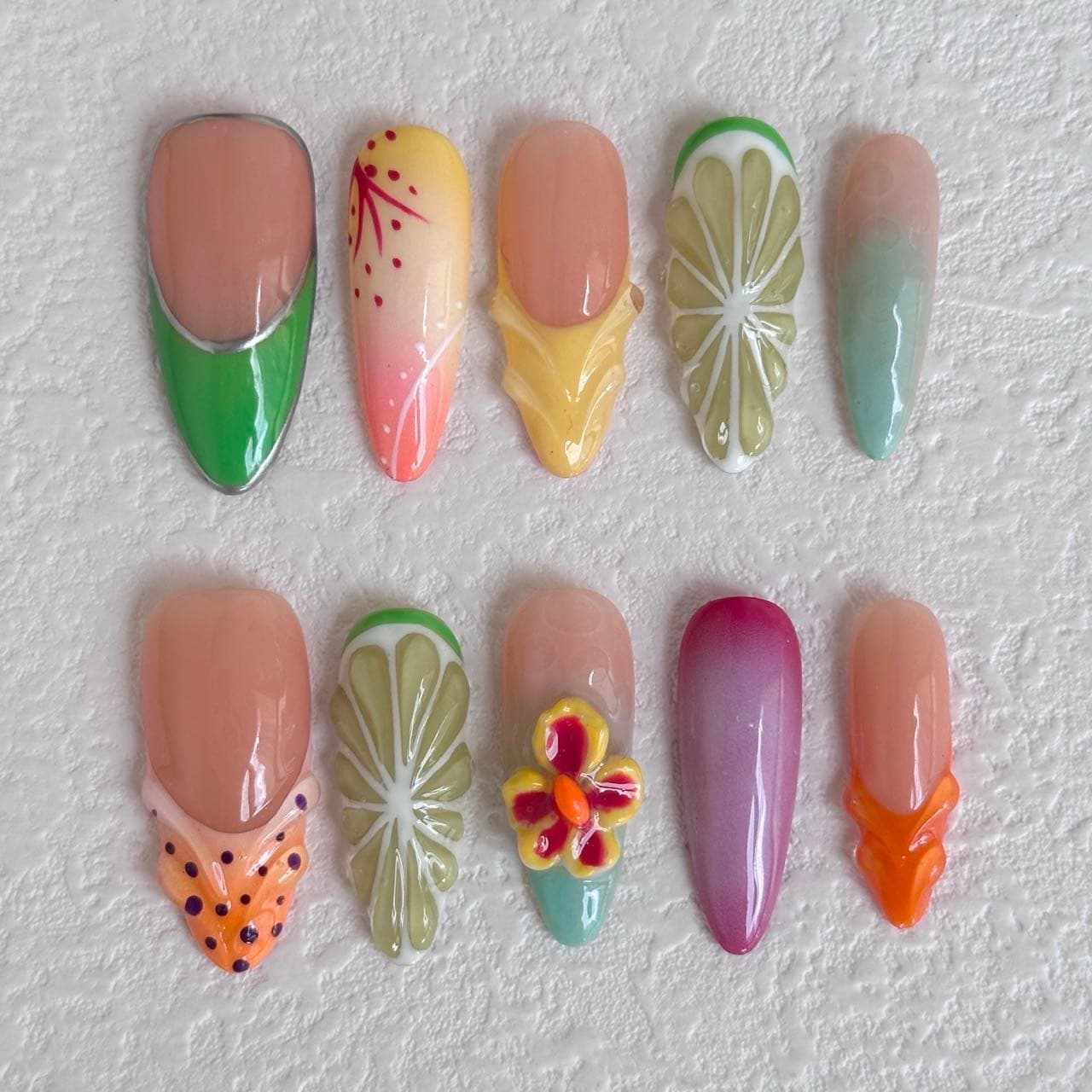 3d citrus press on nails