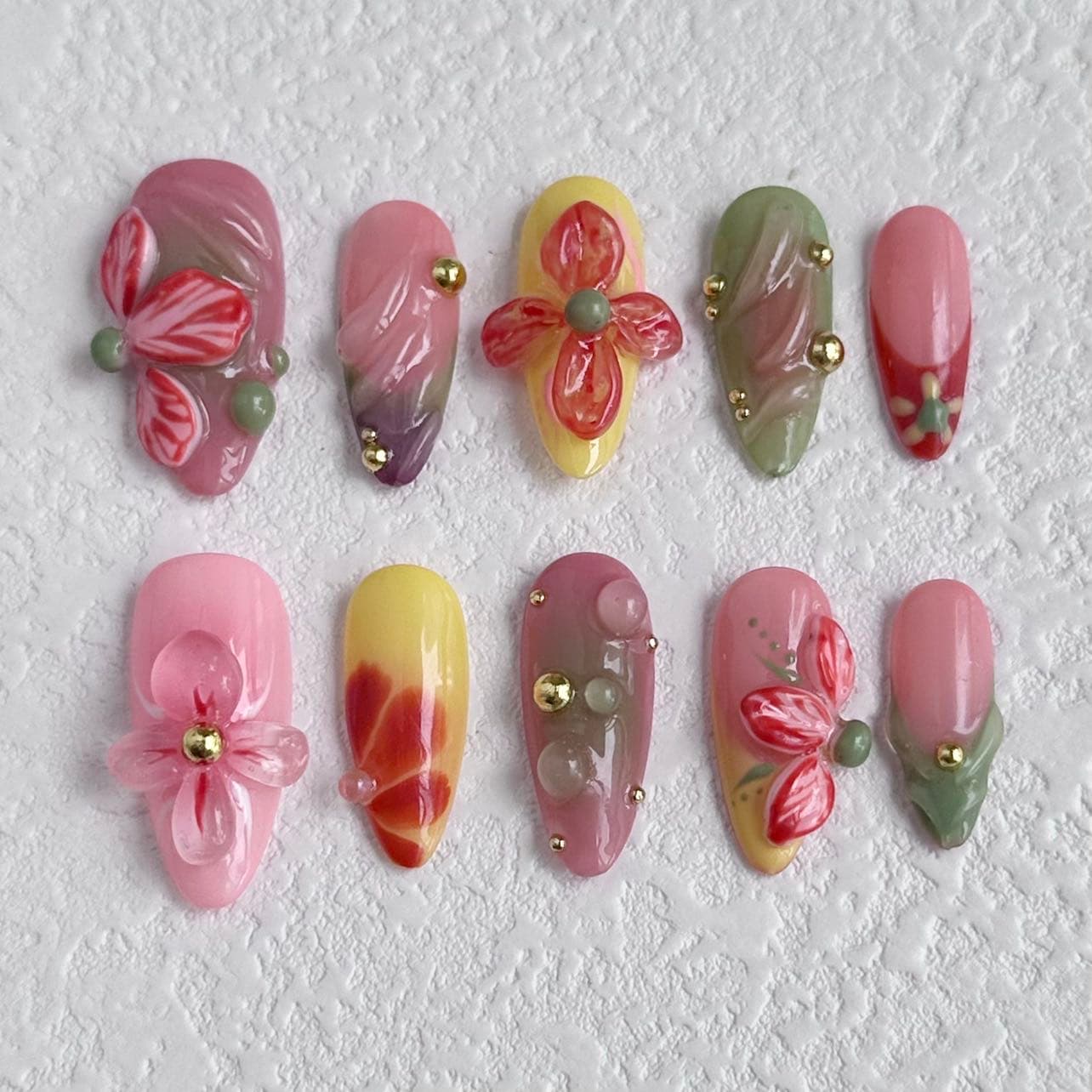3d flower press on nails