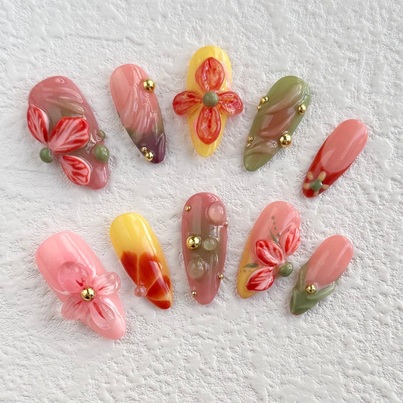 3d flower press on nails