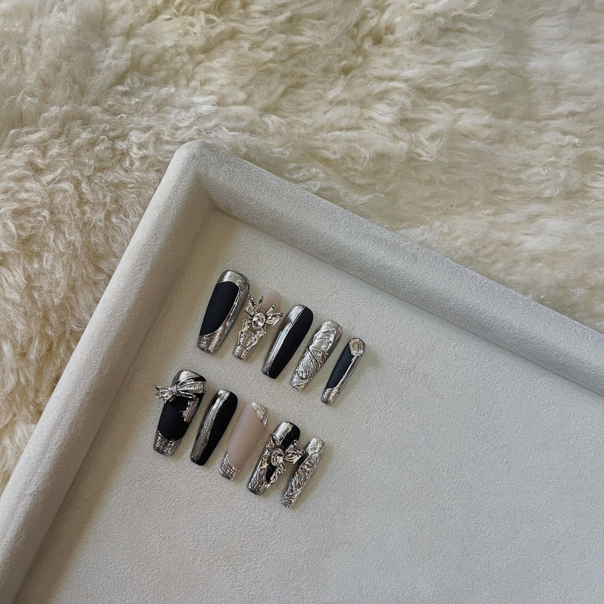 silver press on nails