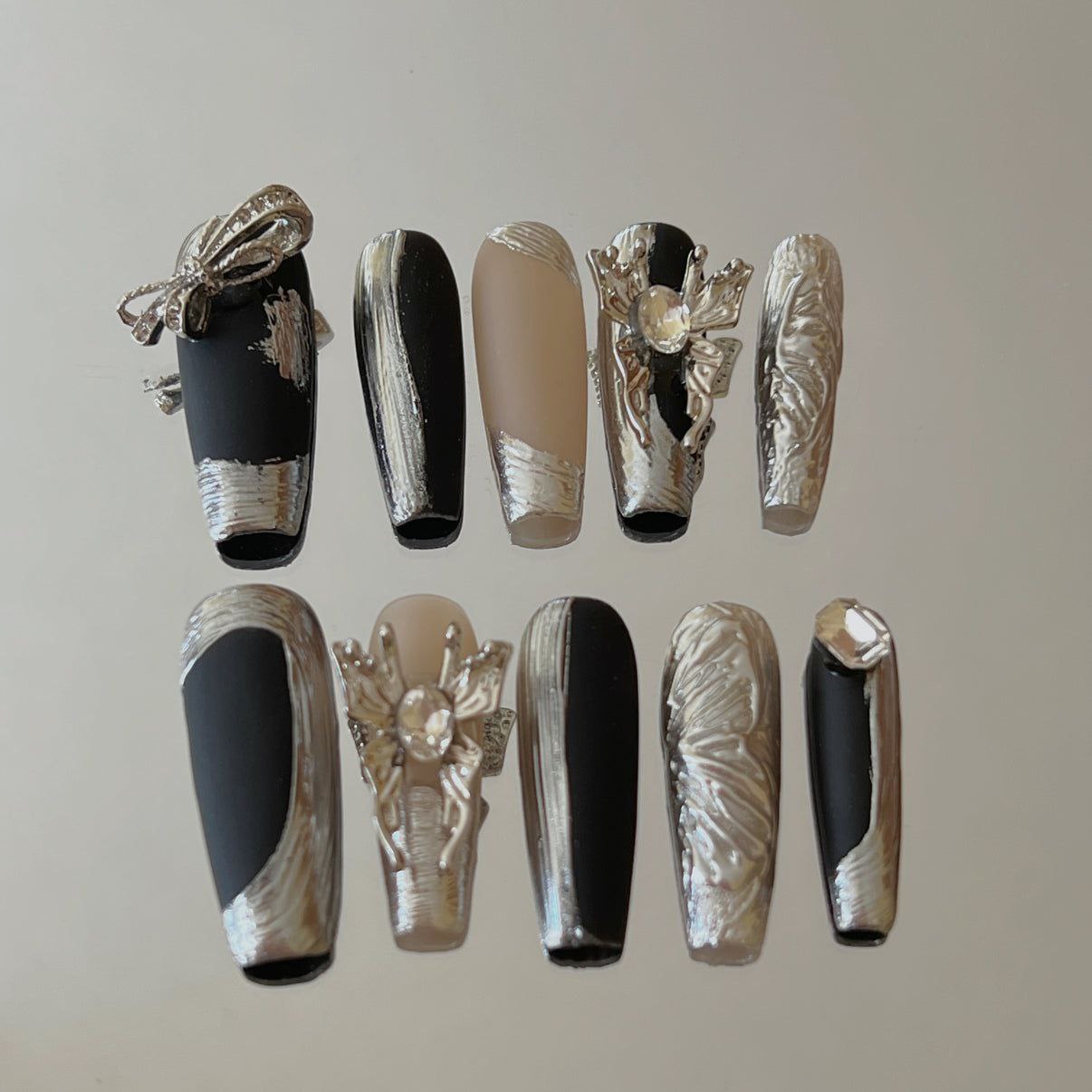 silver press on nails