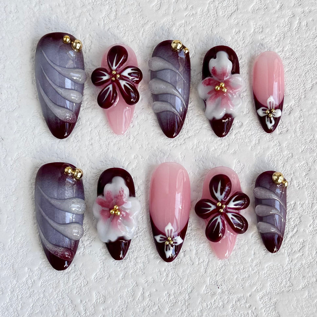 3d flower press on nails