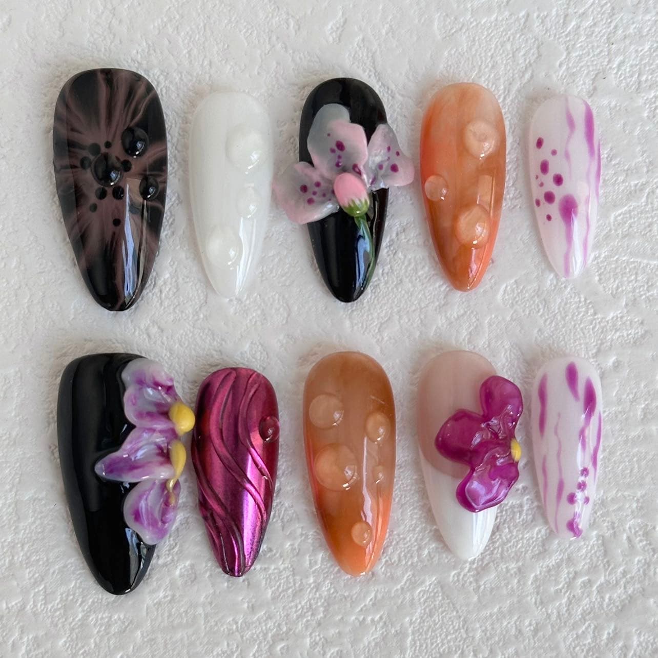 3d orchid press on nails