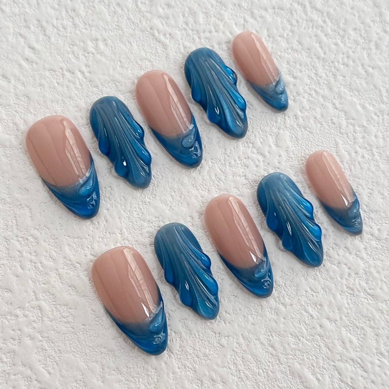 3d blue press on nails