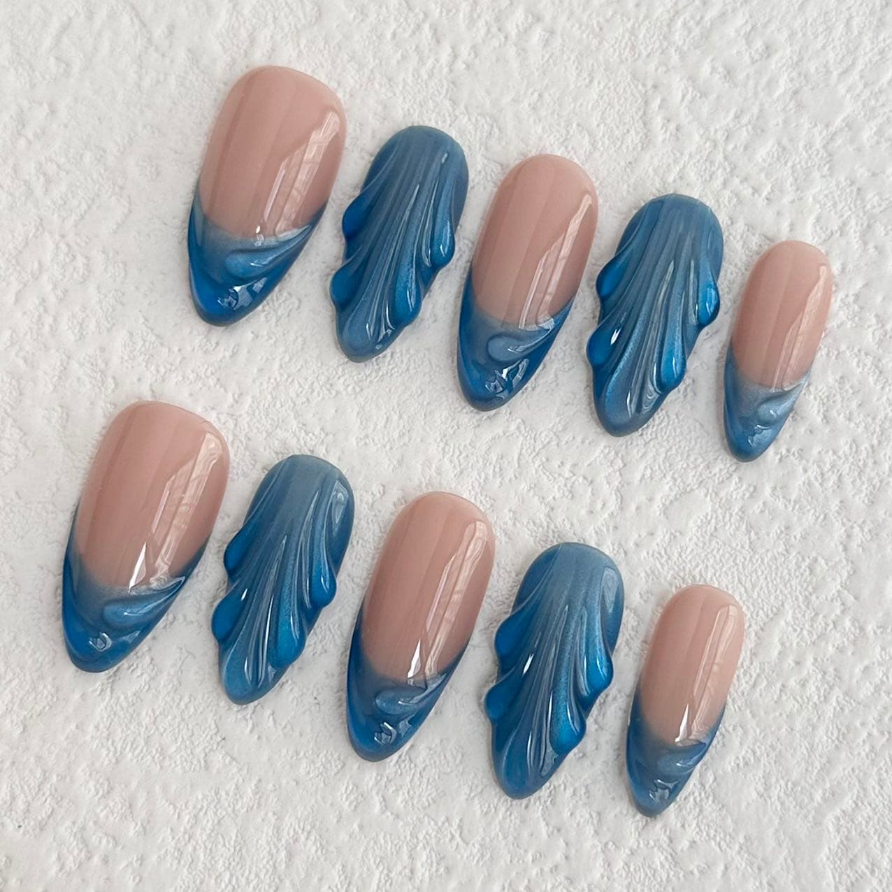 3d blue press on nails