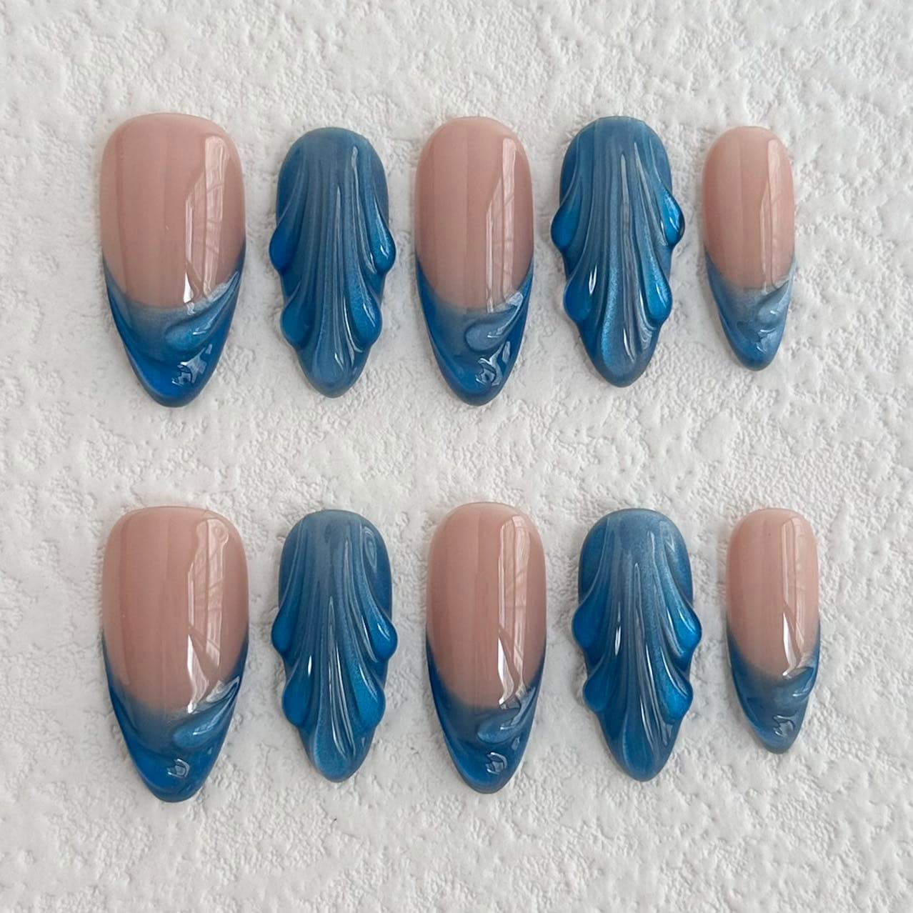 3d blue press on nails