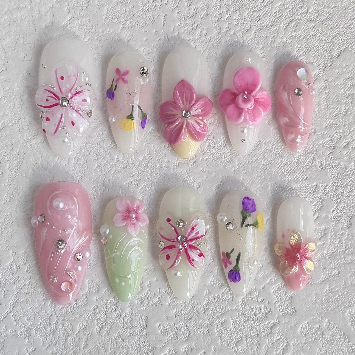 3d pink flower press on nails