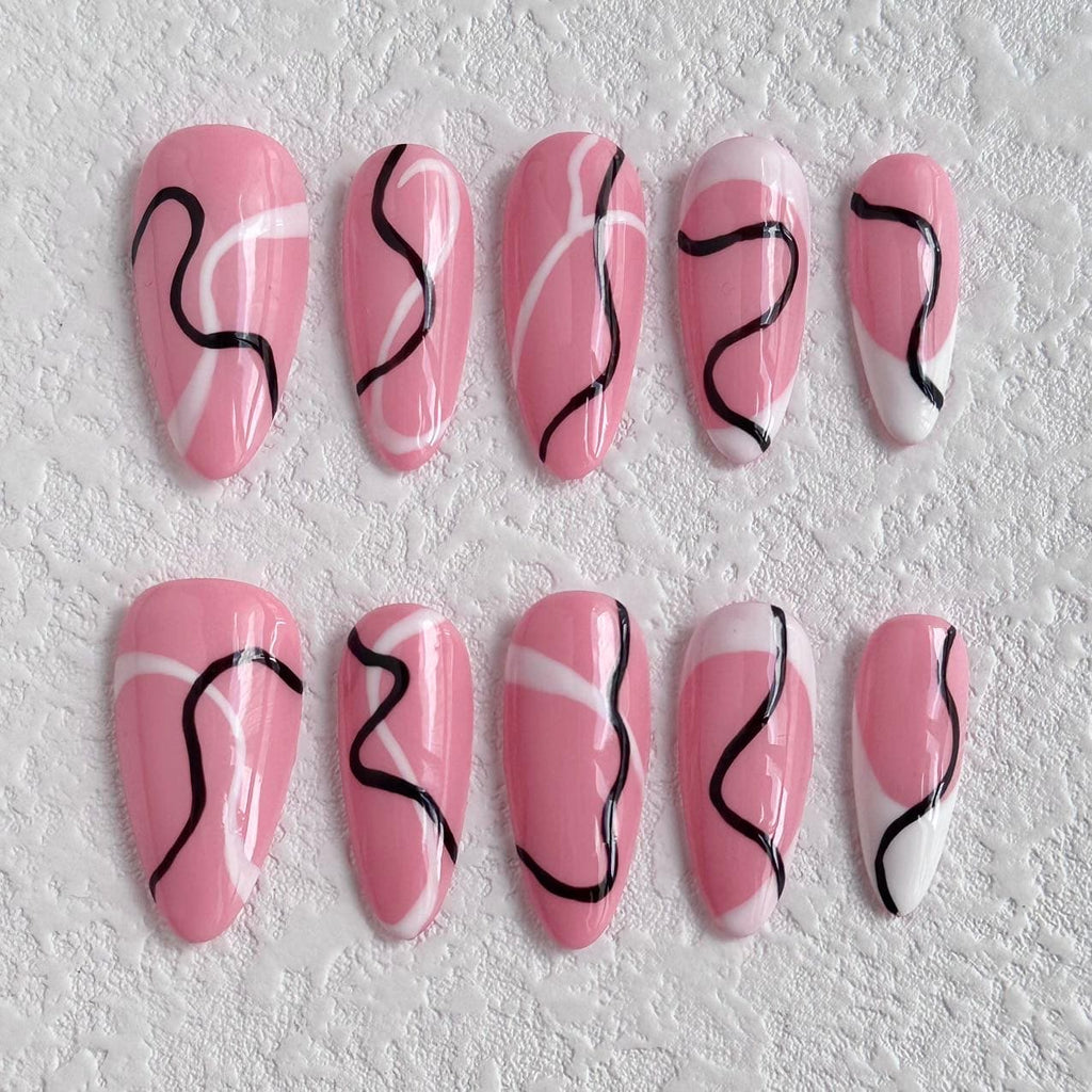 wavy press on nails,pink press on nails