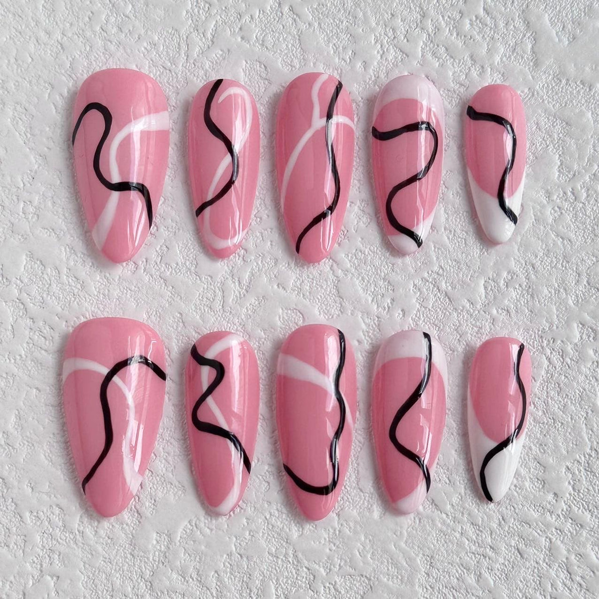 wavy press on nails,pink press on nails