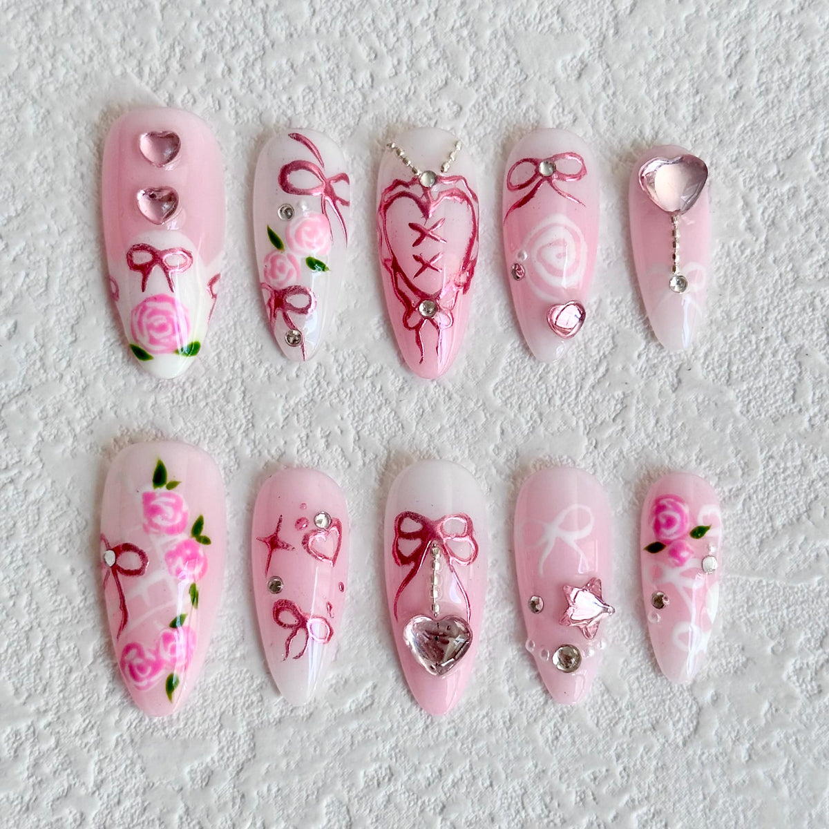 valentine press on nails, pink press on nails