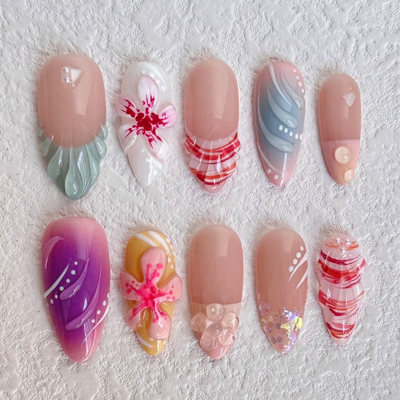 3d flower press on nails