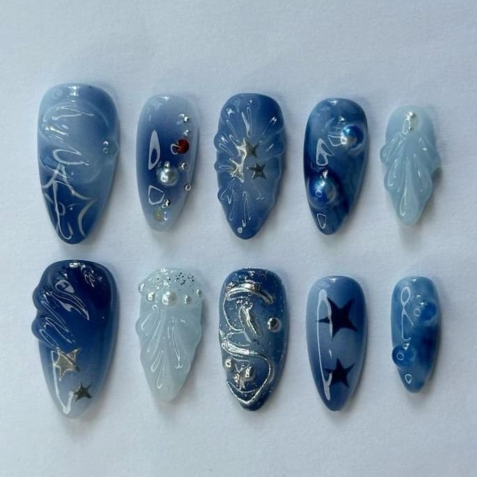 dark blue press on nails