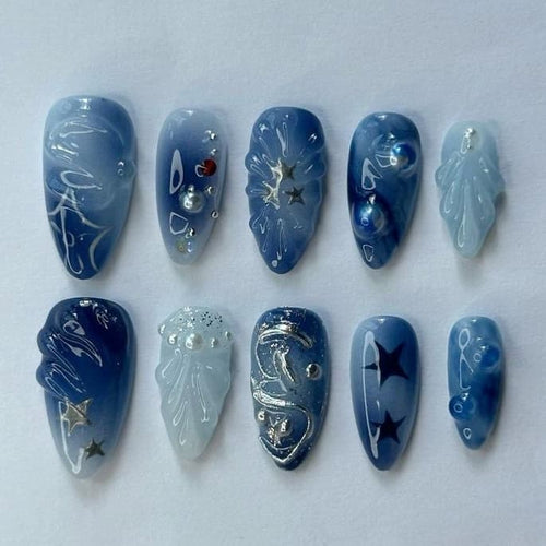 dark blue press on nails