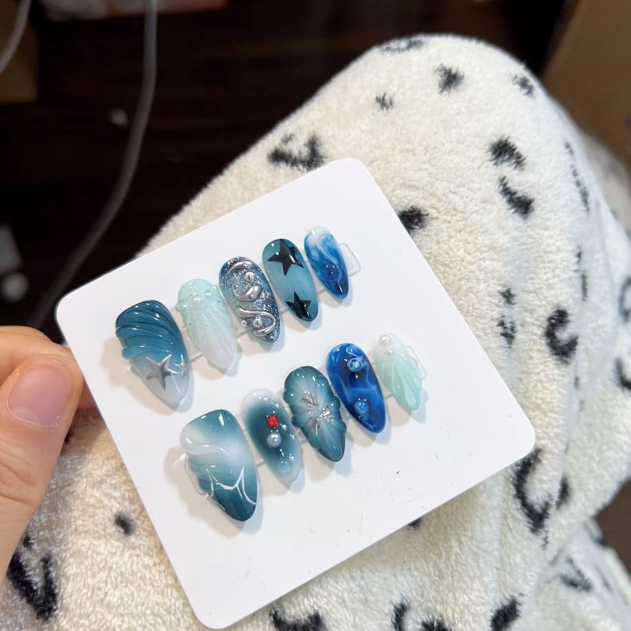 dark blue press on nails
