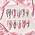 medium length thistle almond press on nails with elegant design and wings