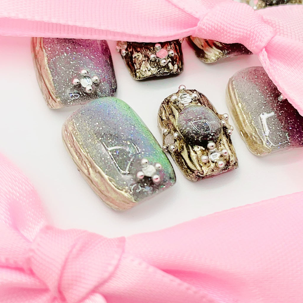 short length spring green square press on nails with elegant design