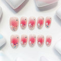 short length hot pink oval press on nails with glitter