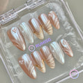 pearlcore nude pearlescent medium almond press on nails with swirl and pearl