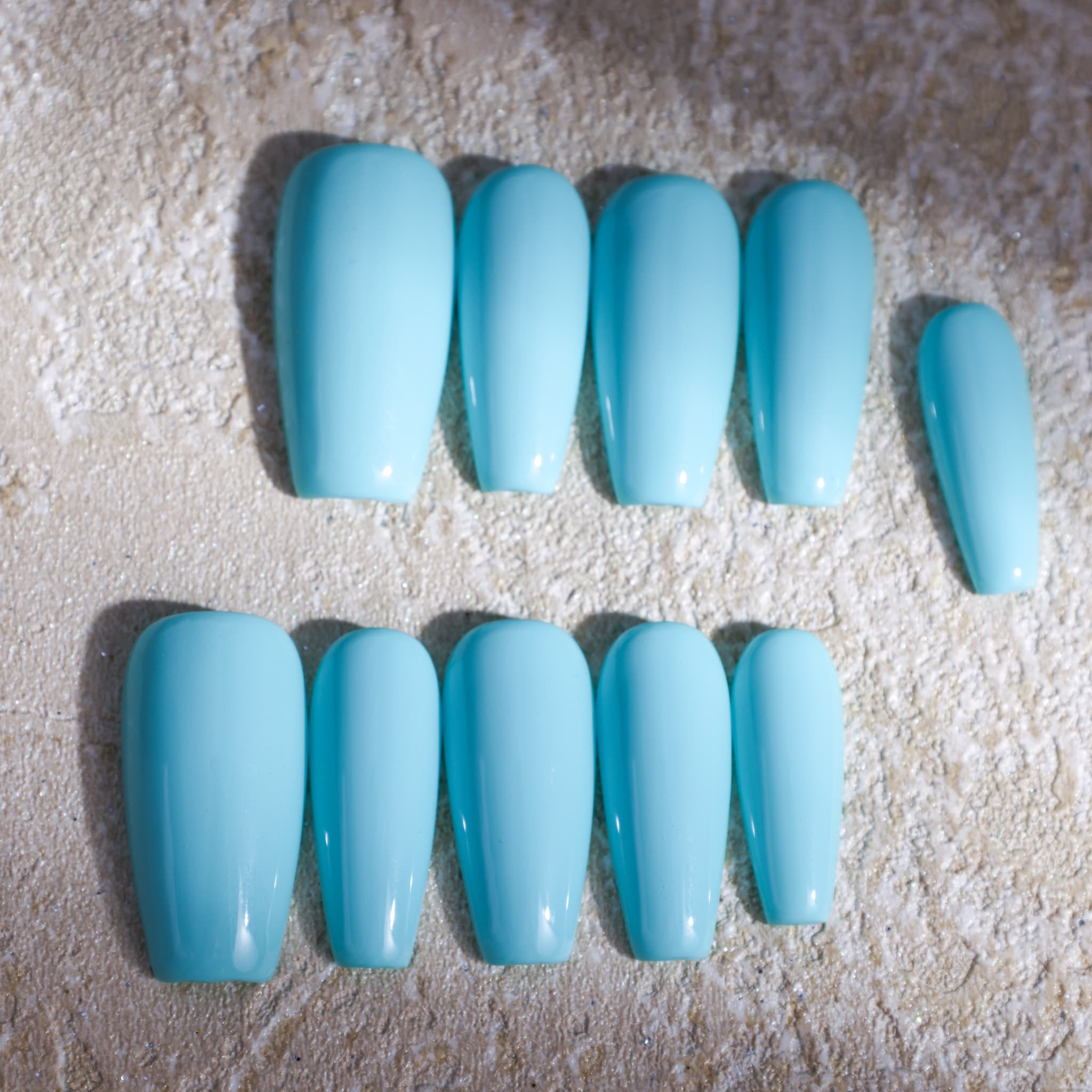 medium length macaron blue coffin press on nails solid colour nails