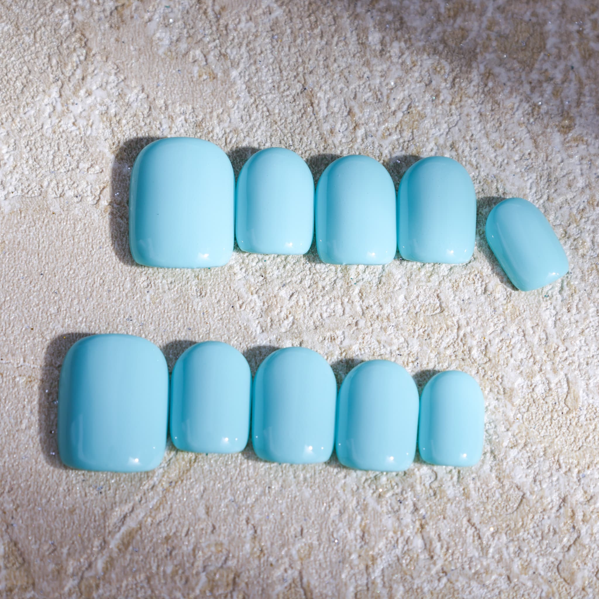 short length macaron blue square press on nails solid colour nails