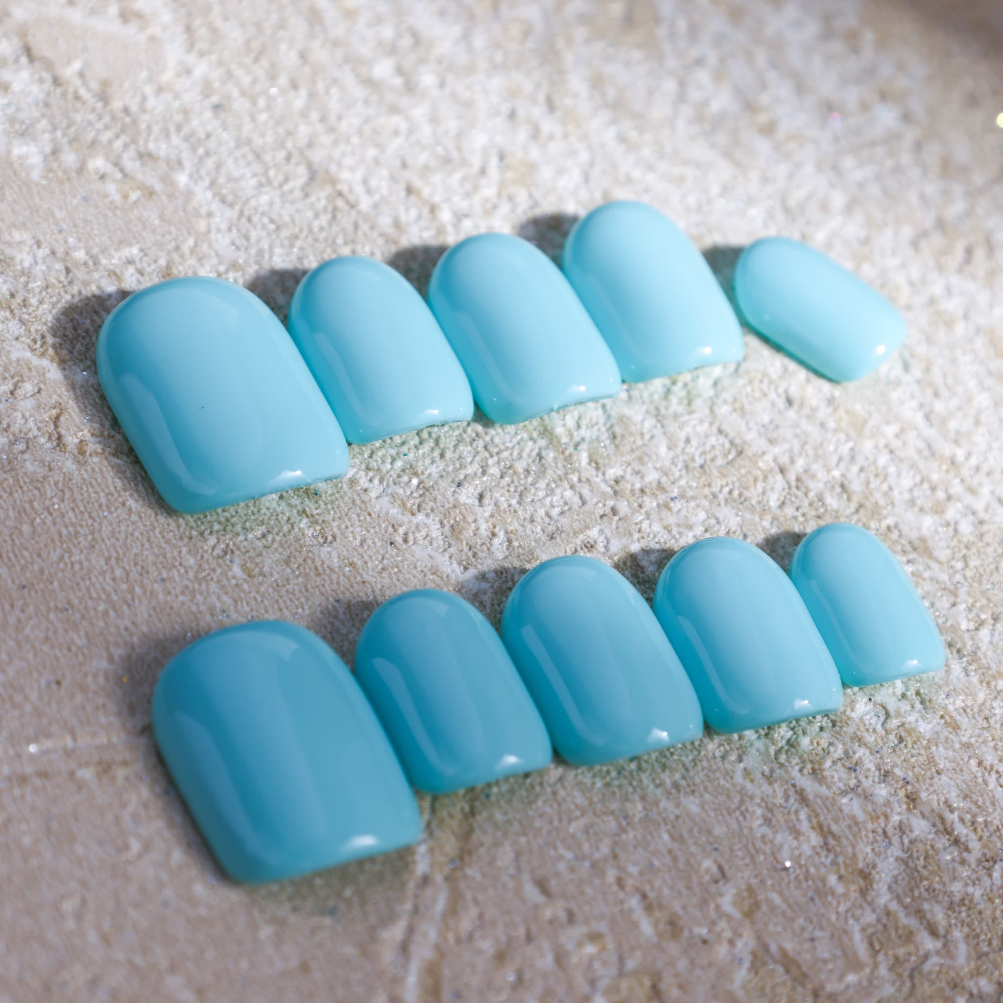 short length macaron blue square press on nails solid colour nails