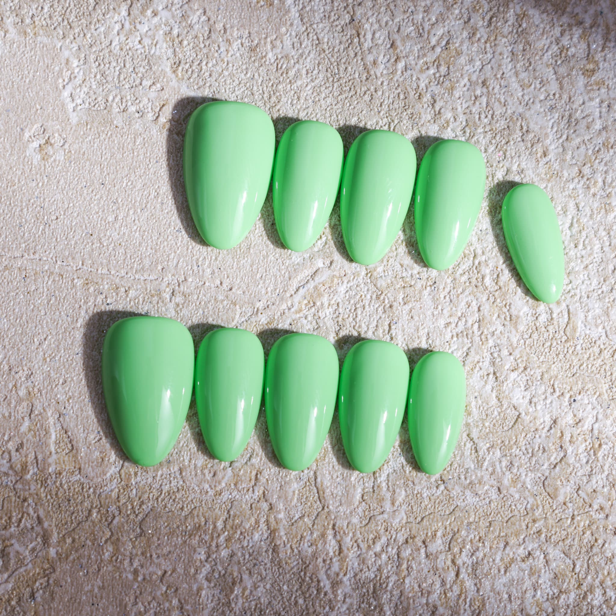 macaron green medium length macaron green almond press on nails solid colour nails