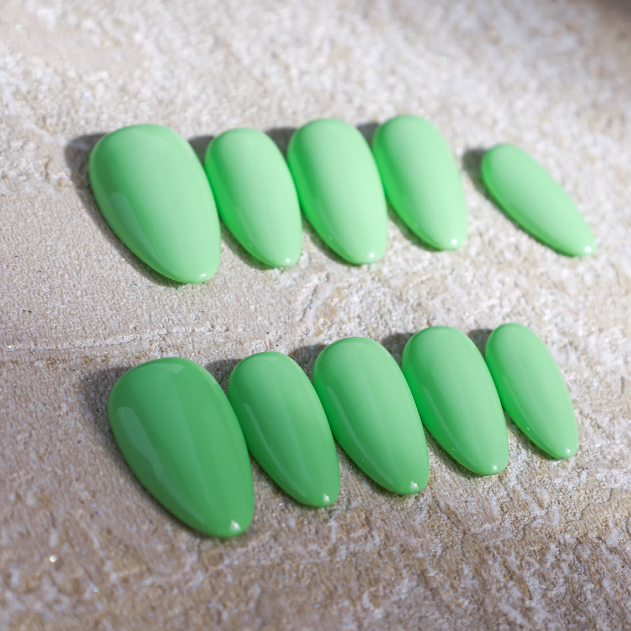 macaron green medium length macaron green almond press on nails solid colour nails