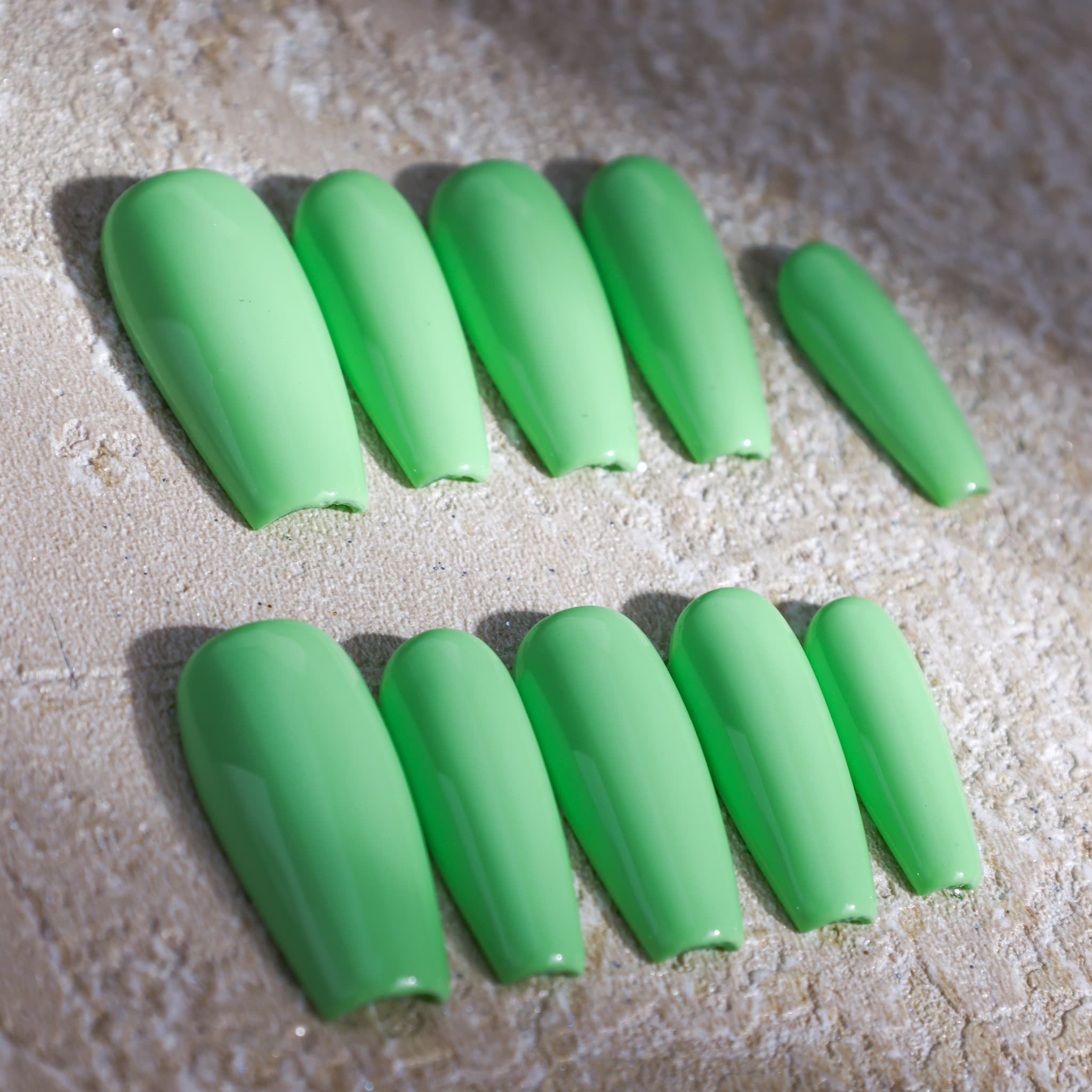 macaron green medium length macaron green coffin press on nails solid colour nails