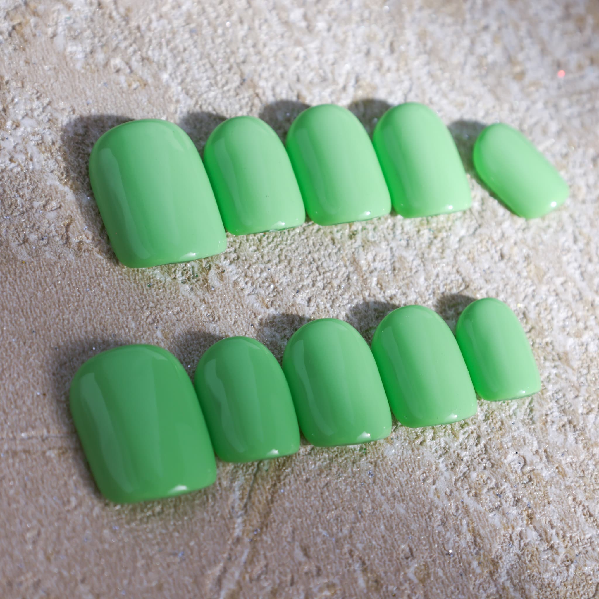 macaron green short length macaron green square press on nails solid colour nails