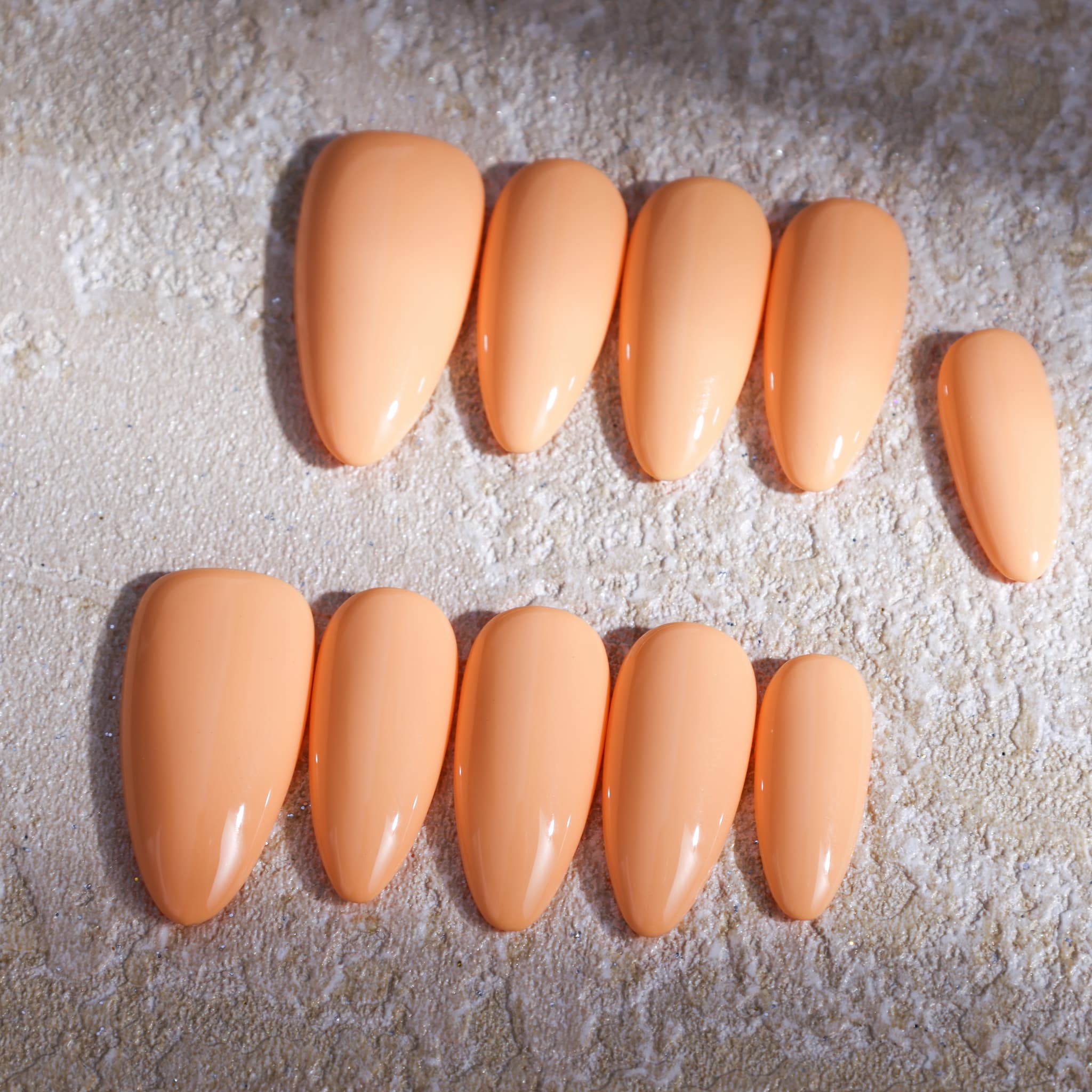 medium length macaron orange almond press on nails solid colour nails