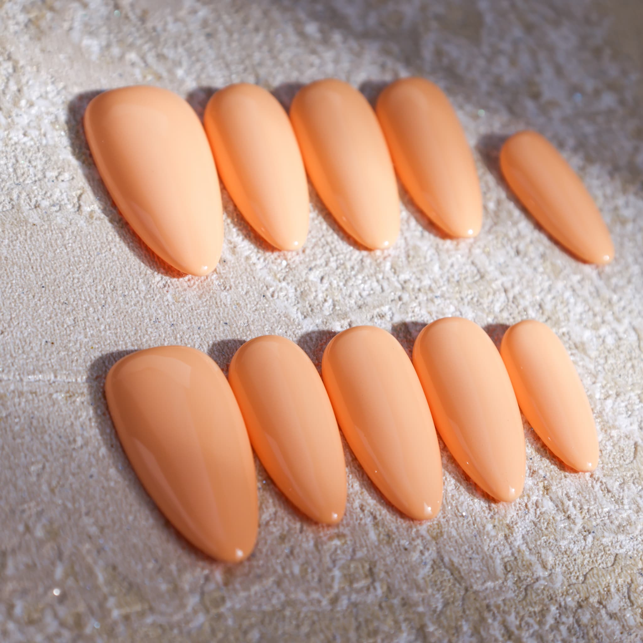 medium length macaron orange almond press on nails solid colour nails