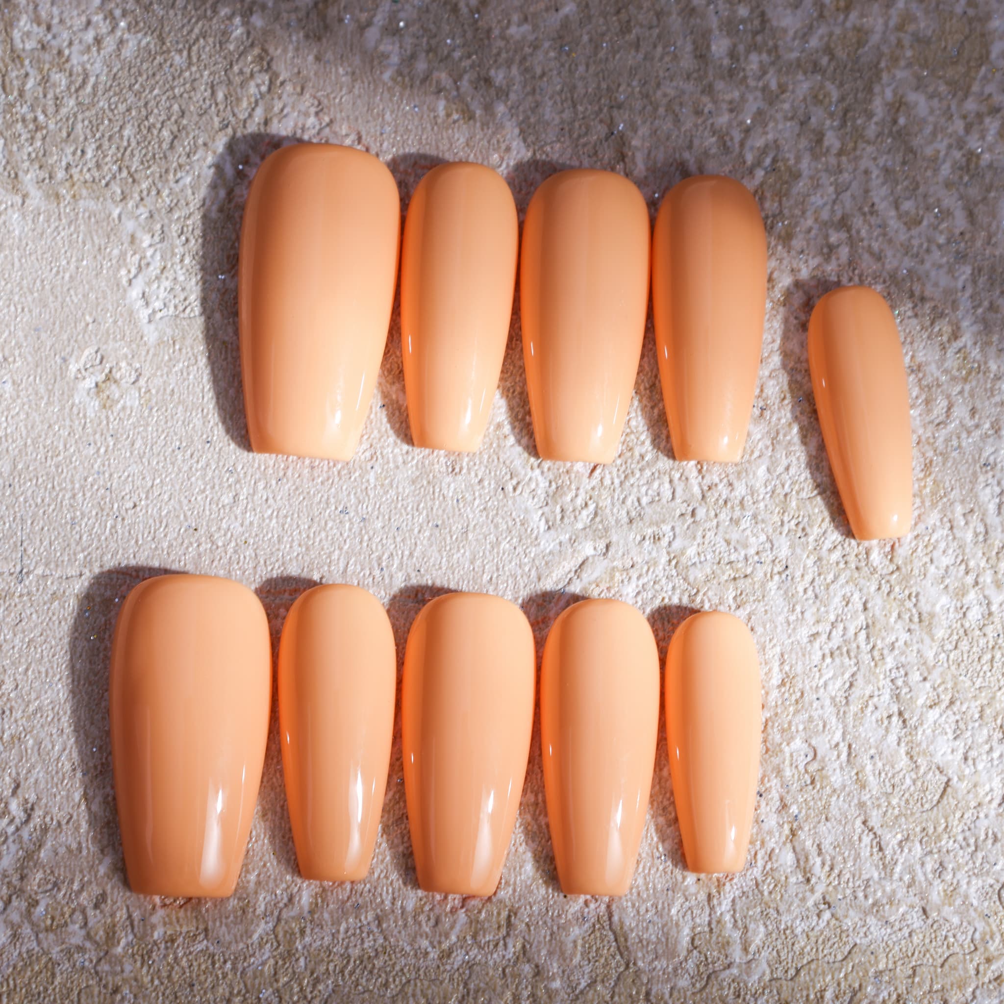 medium length macaron orange coffin press on nails solid colour nails