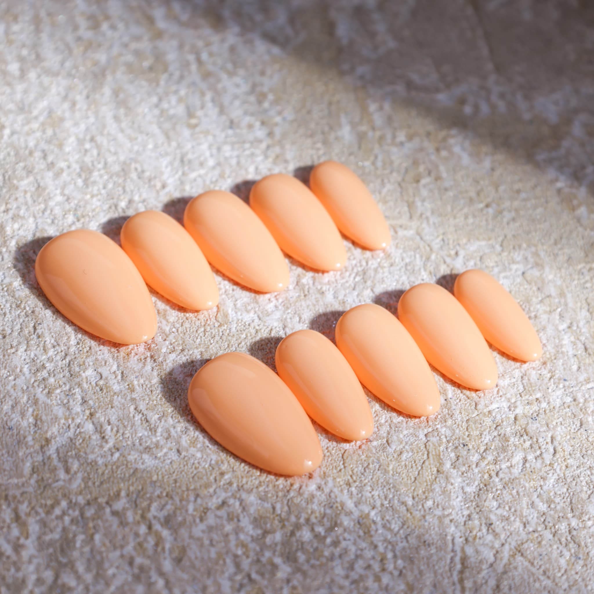 short length macaron orange almond press on nails solid colour nails