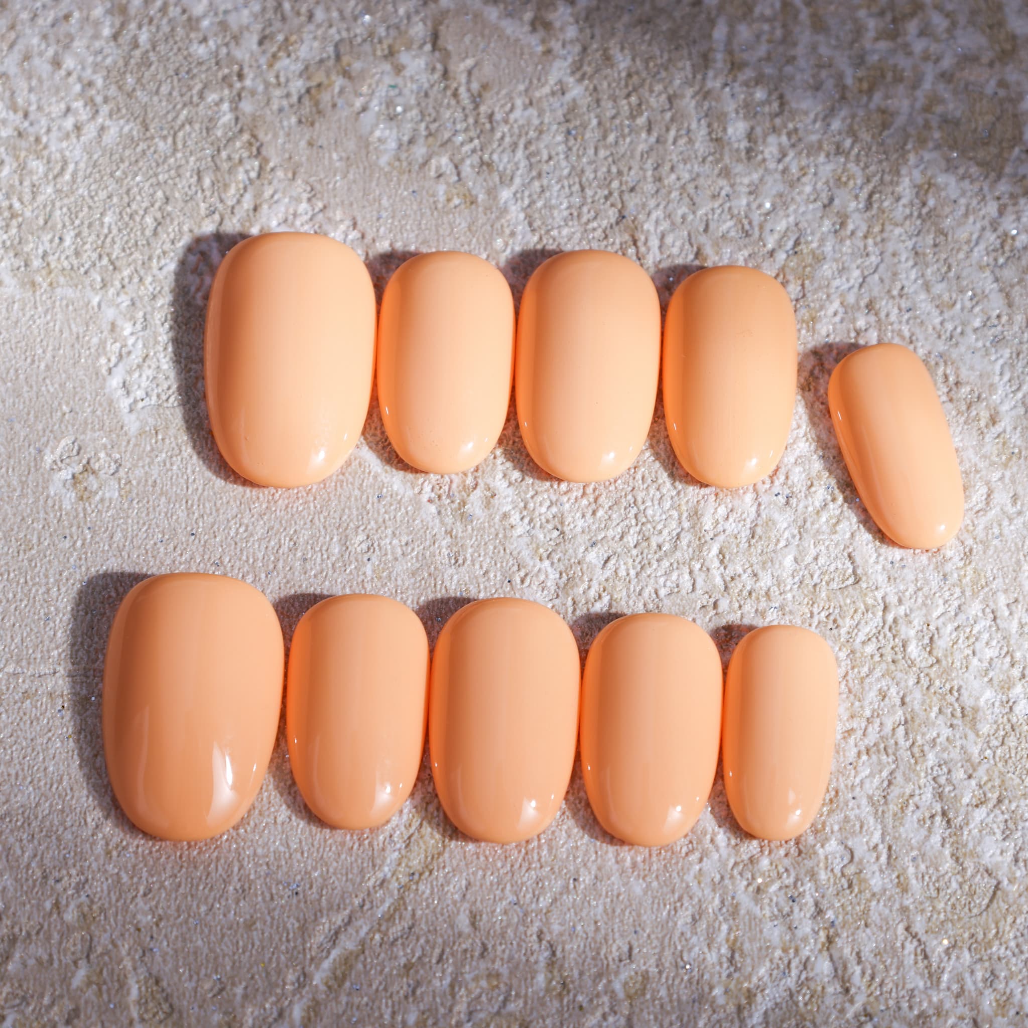 short length macaron orange oval press on nails solid colour nails