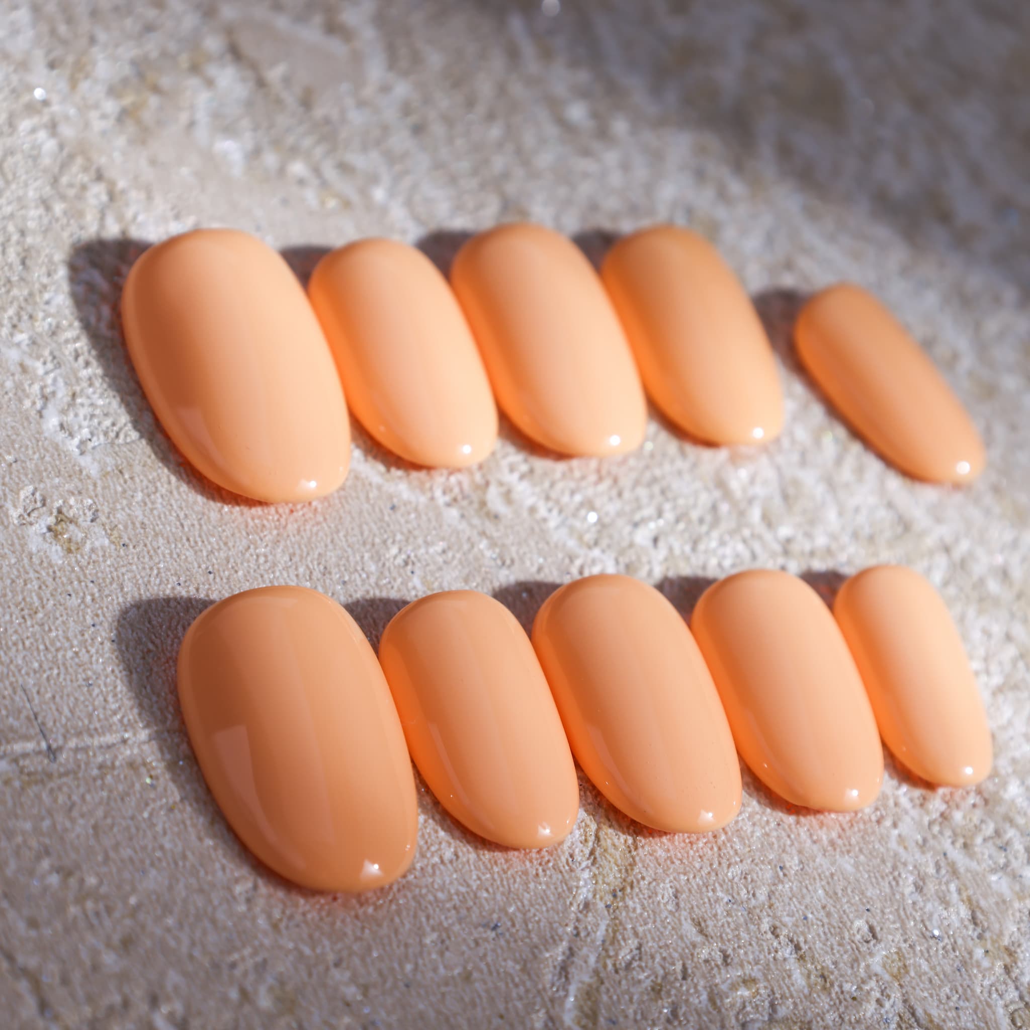 short length macaron orange oval press on nails solid colour nails