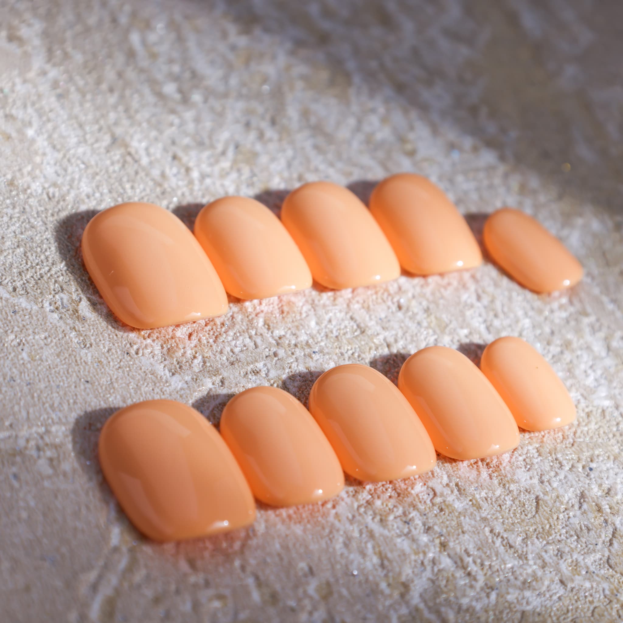 short length macaron orange round press on nails solid colour nails