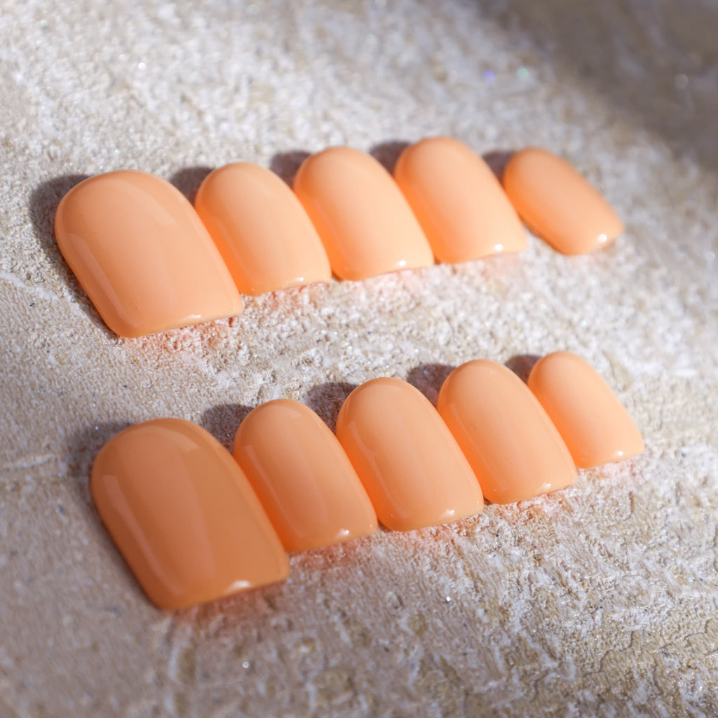 short length macaron orange square press on nails solid colour nails