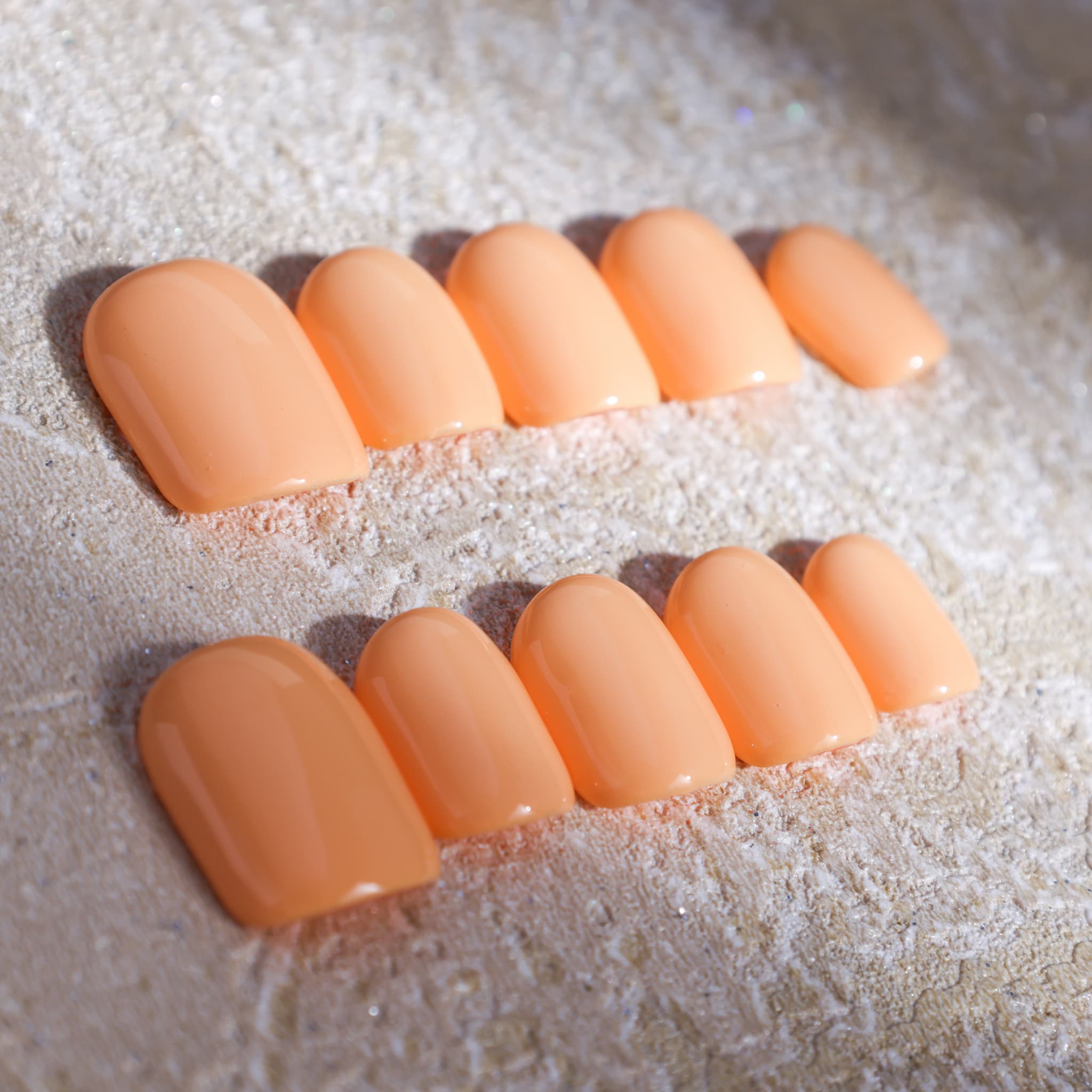 short length macaron orange square press on nails solid colour nails