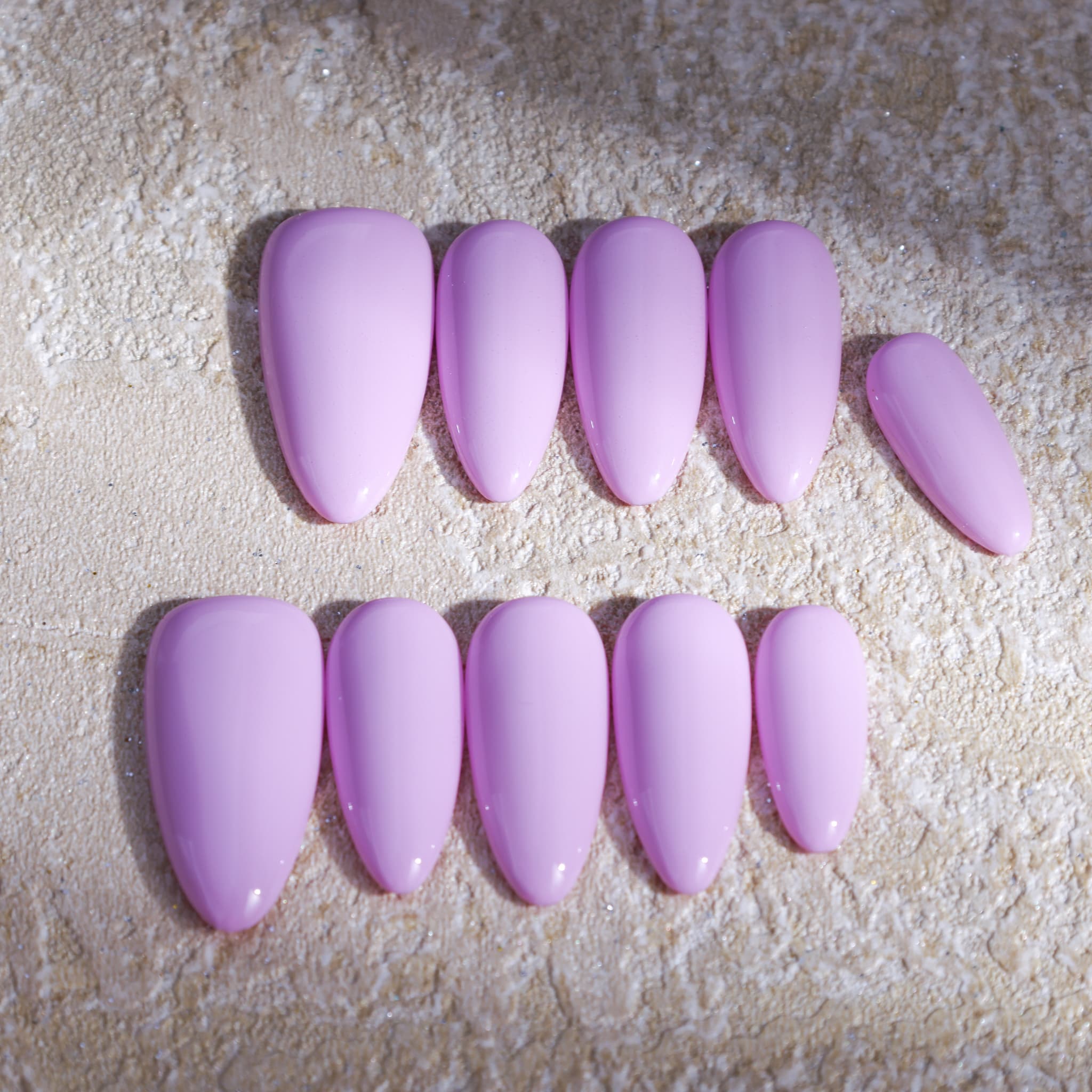 medium length macaron purple almond press on nails solid colour design