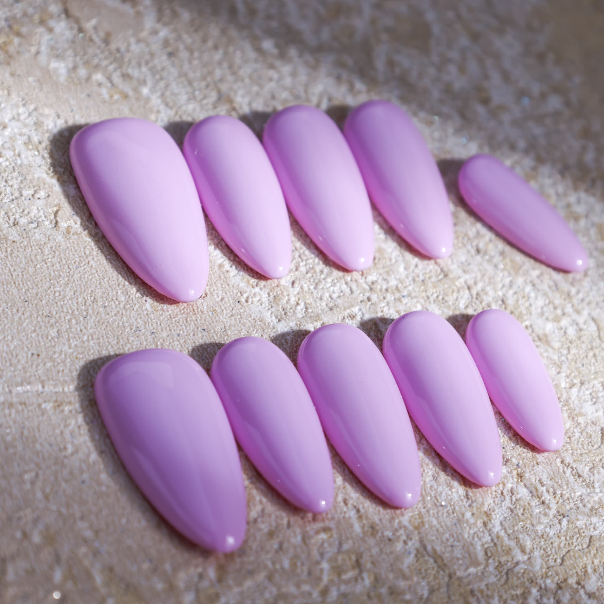 medium length macaron purple almond press on nails solid colour design