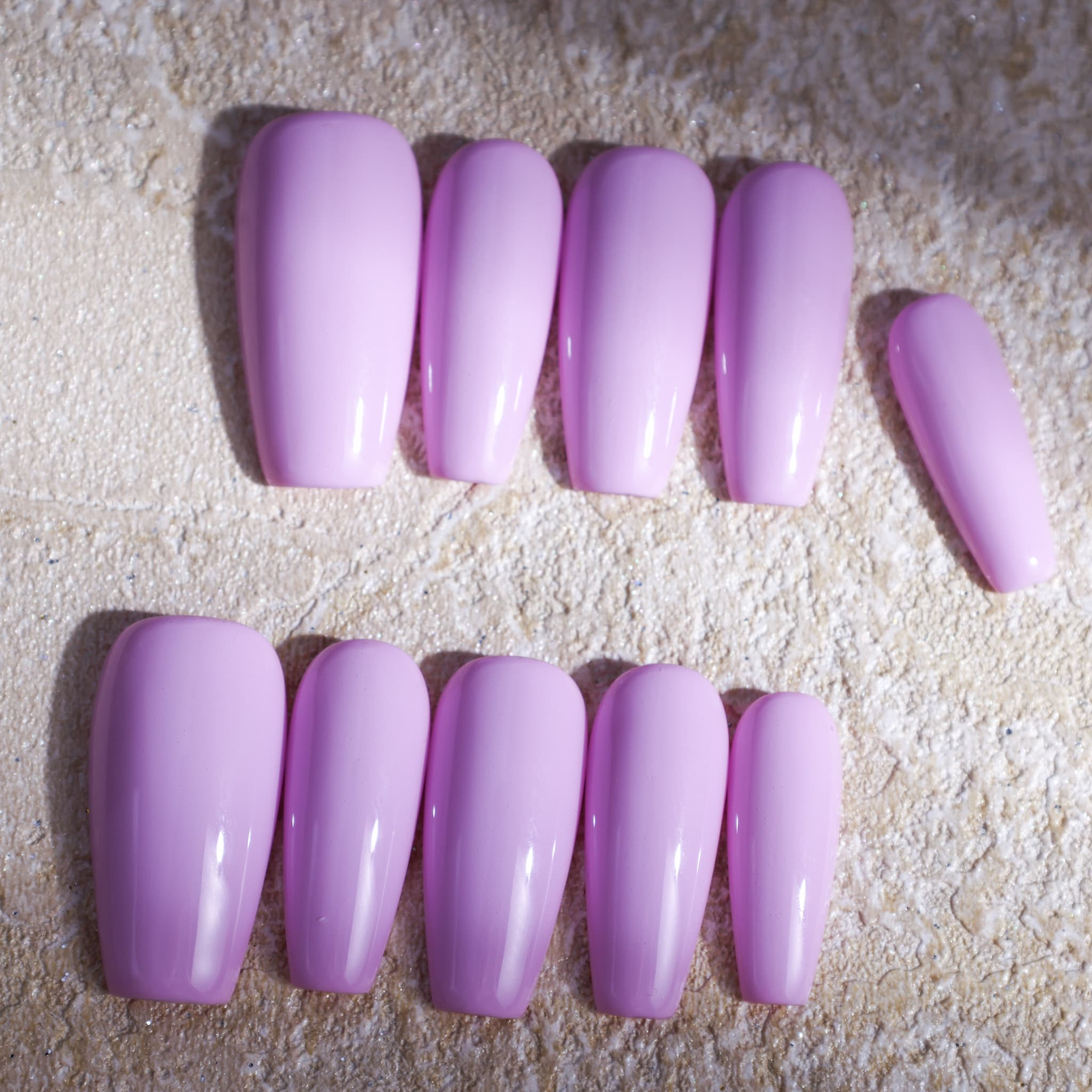 medium length macaron purple coffin press on nails solid colour design