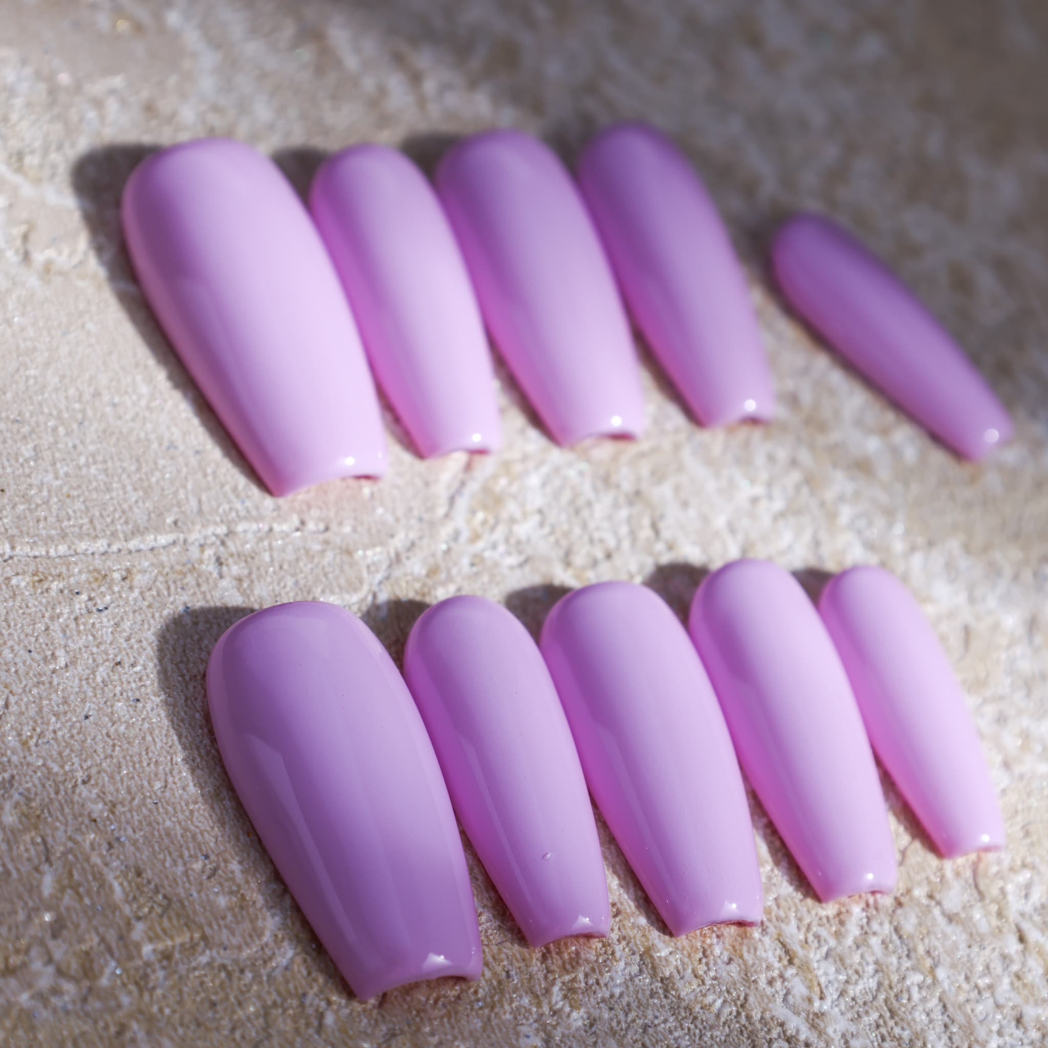medium length macaron purple coffin press on nails solid colour design