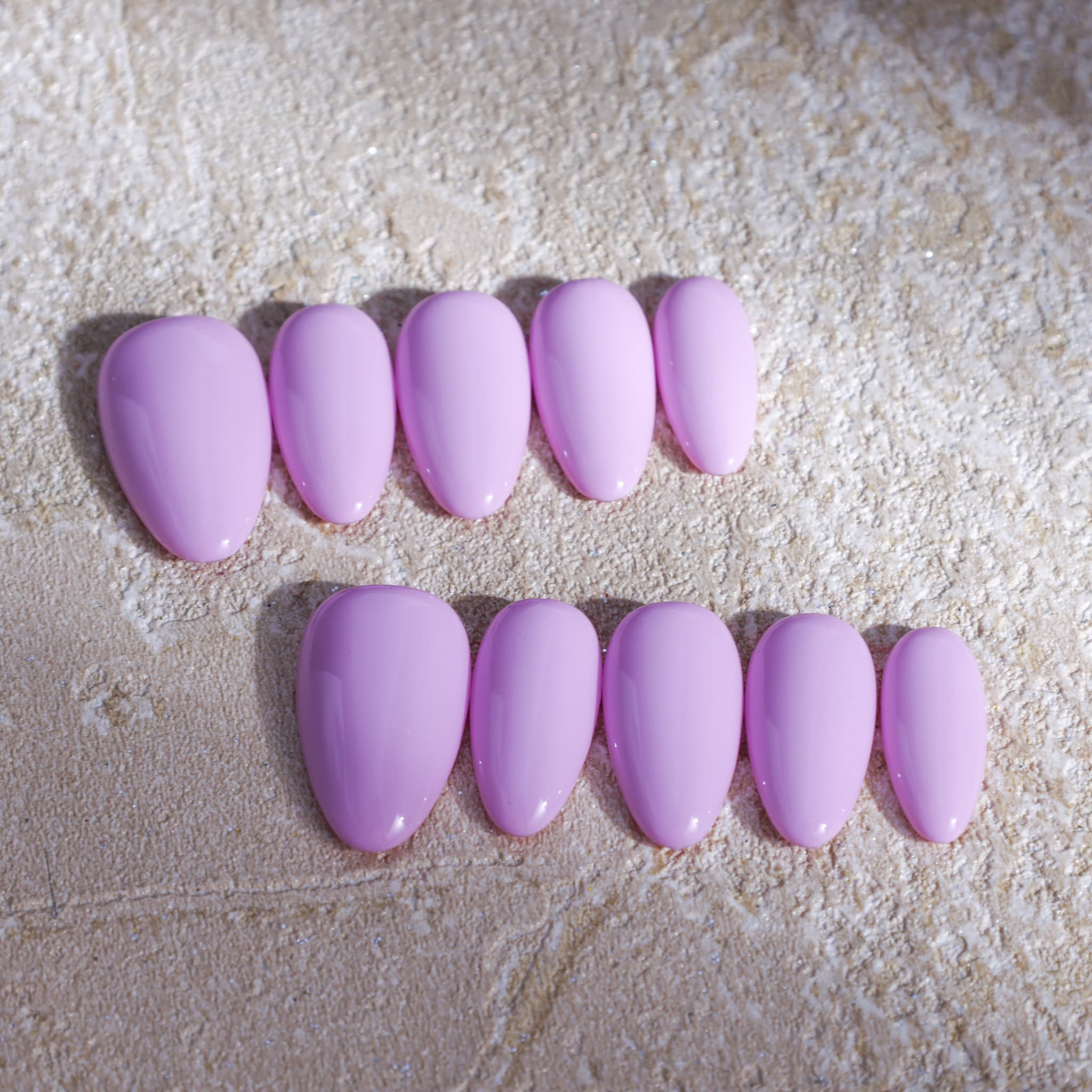 short length macaron purple almond press on nails solid colour design