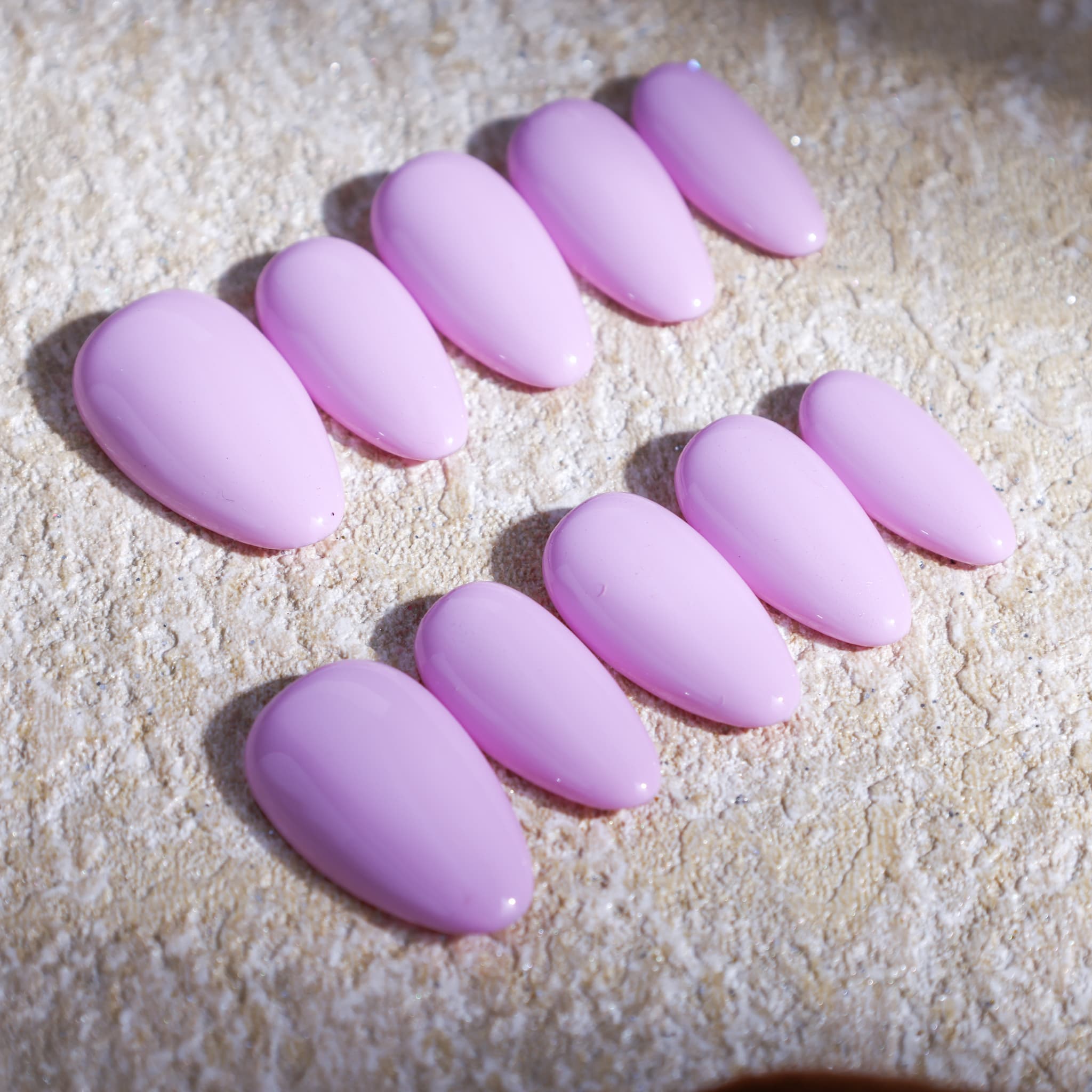 short length macaron purple almond press on nails solid colour design
