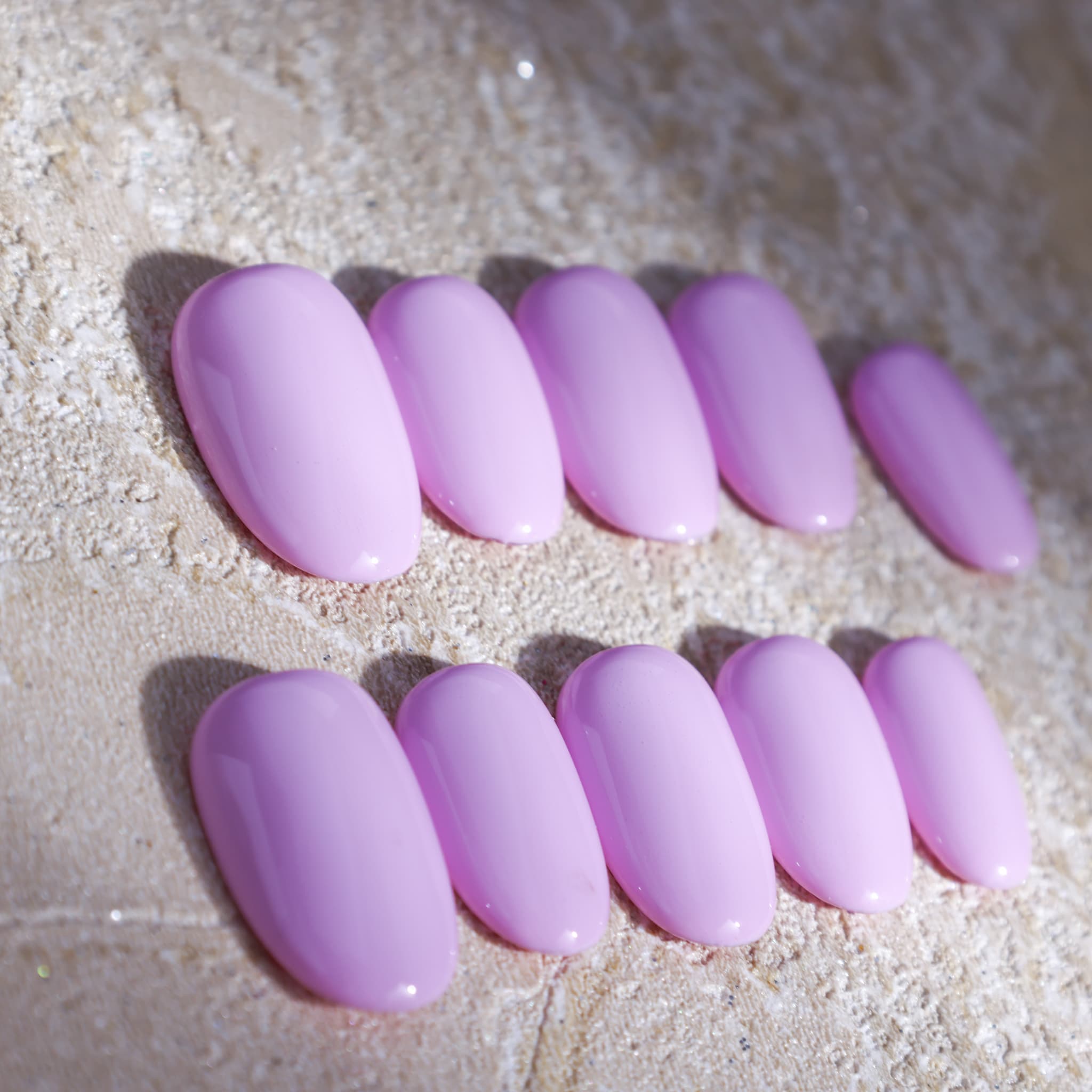 short length macaron purple oval press on nails solid colour design
