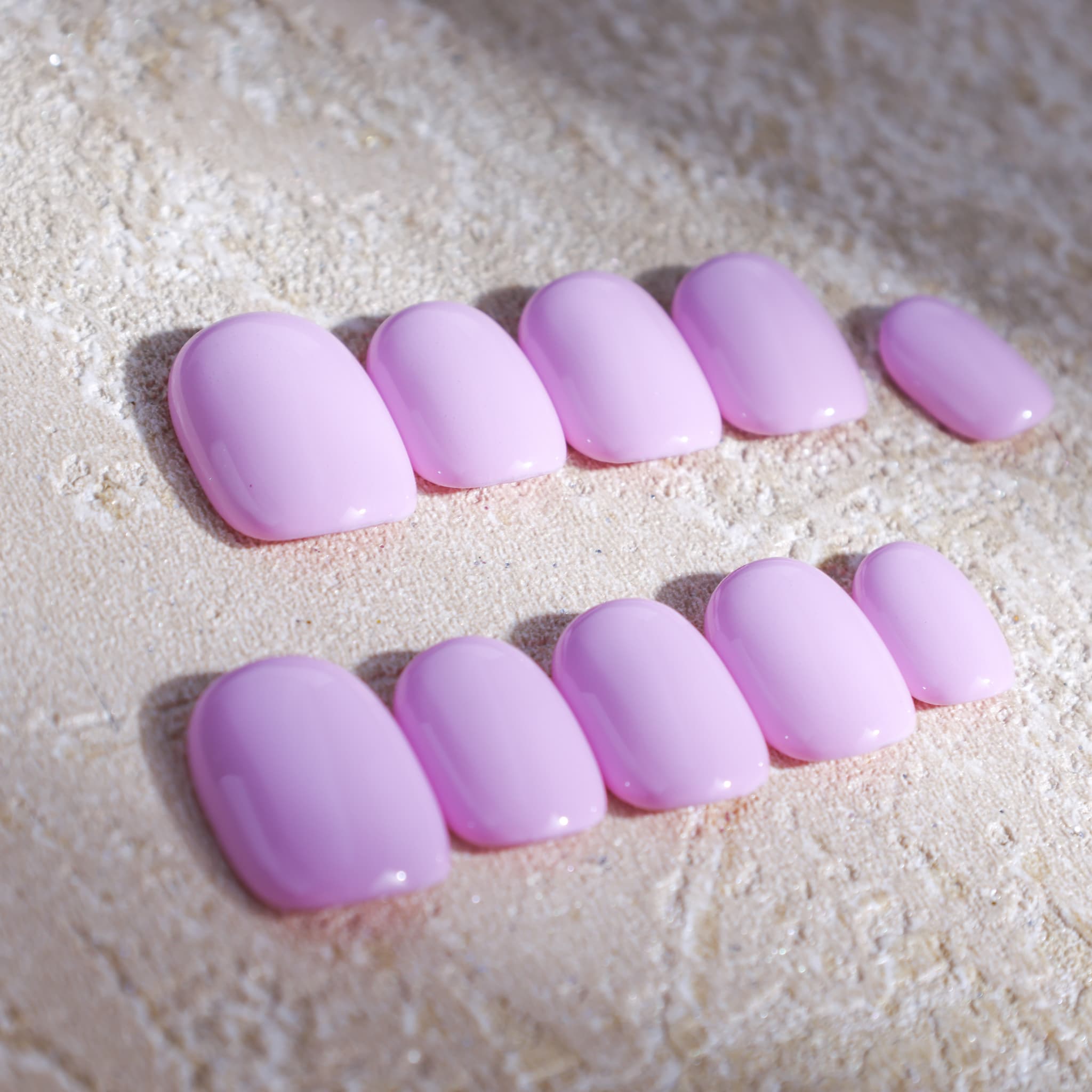 short length macaron purple round press on nails solid colour design